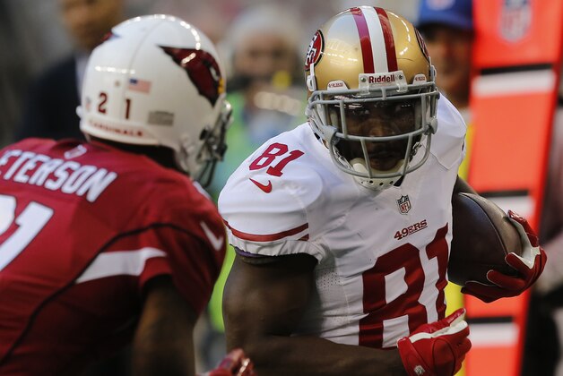 San Francisco 49ers wide receiver Anquan Boldin (81) against the Arizona Cardinals during the first half of an NFL football game, Sunday, Dec. 29, 2013, in Glendale, Ariz.  (AP Photo/Rick Scuteri)