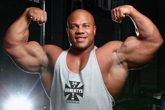 MELBOURNE, AUSTRALIA - MARCH 16:  Mr Olympia Phil Heath poses during a media call ahead of the 2012 IFBB Australian Pro Grand Prix XIII on March 16, 2012 in Melbourne, Australia.  (Photo by Robert Cianflone/Getty Images)