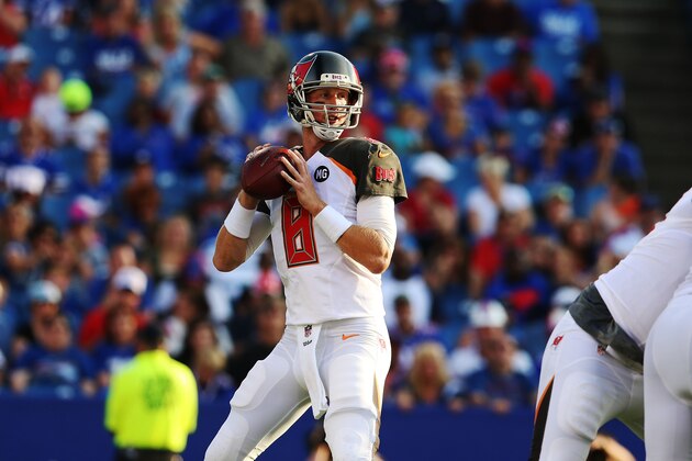 ORCHARD PARK, NY - AUGUST 23:   Mike Glennon #8 of the Tampa Bay Buccaneers looks to pass against the Buffalo Bills during the second half at Ralph Wilson Stadium on August 23, 2014 in Orchard Park, New York.  (Photo by Vaughn Ridley/Getty Images)