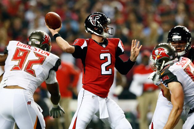 ATLANTA, GA - SEPTEMBER 18: Quarterback Matt Ryan #2 of the Atlanta Falcons passes against the Tampa Bay Buccaneers during a game at the Georgia Dome on September 18, 2014 in Atlanta, Georgia.  (Photo by Kevin C. Cox/Getty Images)