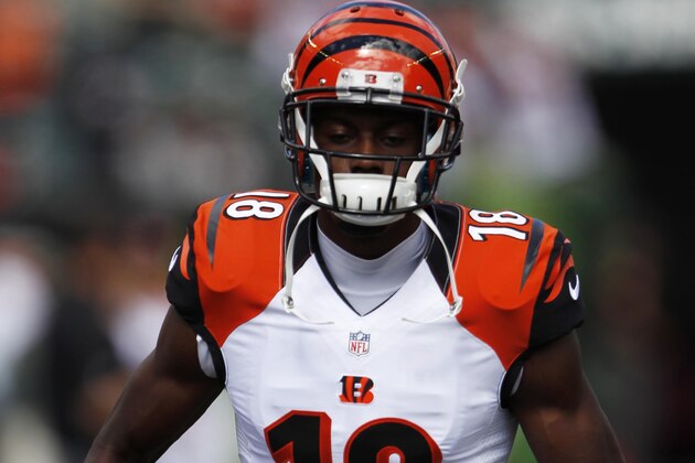 Cincinnati Bengals wide receiver A.J. Green warms up prior to an NFL football game against the Atlanta Falcons, Sunday, Sept. 14, 2014, in Cincinnati. (AP Photo/Frank Victores)
