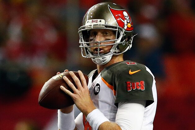 ATLANTA, GA - SEPTEMBER 18: Quarterback Mike Glennon #8 of the Tampa Bay Buccaneers drops bakc to pass against the Atlanta Falcons during a game at the Georgia Dome on September 18, 2014 in Atlanta, Georgia.  (Photo by Kevin C. Cox/Getty Images)