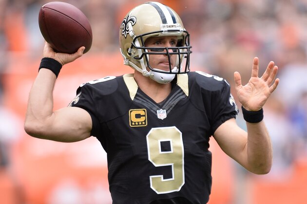 CLEVELAND, OH - SEPTEMBER 14: Drew Brees #9 of the New Orleans Saints throws a first quarter pass against the Cleveland Browns at FirstEnergy Stadium on September 14, 2014 in Cleveland, Ohio. (Photo by Jamie Sabau/Getty Images) CLEVELAND, OH - SEPTEMBER 14: Drew Brees #9 of the New Orleans Saints throws a first quarter pass against the Cleveland Browns at FirstEnergy Stadium on September 14, 2014 in Cleveland, Ohio. (Photo by Jamie Sabau/Getty Images)
