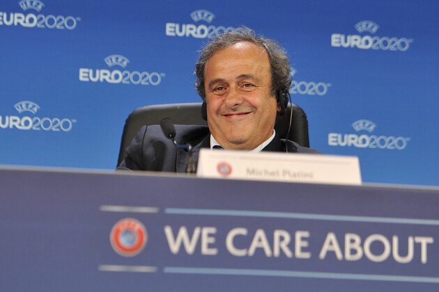 GENEVA, SWITZERLAND - SEPTEMBER 19:  UEFA President Michel Platini speaks during a press conference following the UEFA EURO 2020 Host Cities & Final announcement ceremony held at Espace Hippomene on September 19, 2014 in Geneva, Switzerland.  (Photo by Harold Cunningham/Getty Images for UEFA)