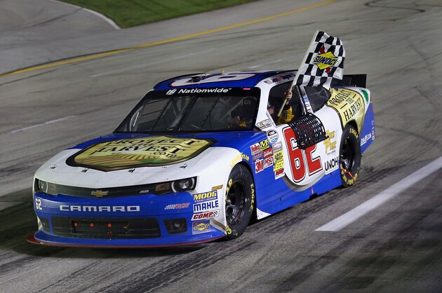 SPARTA, KY - SEPTEMBER 20: Brendan Gaughan, driver of the #62 South Point Chevrolet, celebrates after winning the NSACAR Nationwide Series VisitMyrtleBeach.com 300 at Kentucky Speedway on September 20, 2014 in Sparta, Kentucky. (Photo by Andy Lyons/Getty Images) SPARTA, KY - SEPTEMBER 20: Brendan Gaughan, driver of the #62 South Point Chevrolet, celebrates after winning the NSACAR Nationwide Series VisitMyrtleBeach.com 300 at Kentucky Speedway on September 20, 2014 in Sparta, Kentucky. (Photo by Andy Lyons/Getty Images)