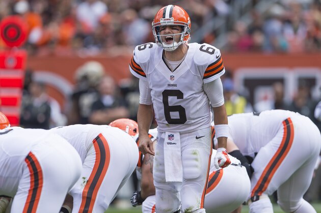 CLEVELAND, OH - SEPTEMBER 14: Quarterback Brian Hoyer #6 of the Cleveland Browns yells to his teammates from the line of scrimmage during the game against the New Orleans Saints at FirstEnergy Stadium on September 14, 2014 in Cleveland, Ohio.  (Photo by Jason Miller/Getty Images)