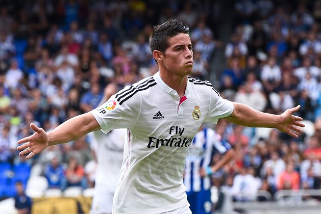 LA CORUNA, SPAIN - SEPTEMBER 20:  James Rodriguez of Real Madrid CF celebrates after scoring his team's second goal during the La Liga match between RC Deportivo La Coruna and Real Madrid CF at Riazor Stadium on September 20, 2014 in La Coruna, Spain.  (Photo by David Ramos/Getty Images)