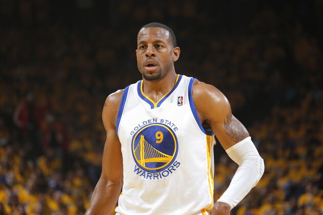 OAKLAND, CA - APRIL 27: Andre Iguodala #9 of the Golden State Warriors dribbles down the court against the Los Angeles Clippers in Game Four of the Western Conference Quarterfinals during the 2014 NBA Playoffs at Oracle Arena on April 27, 2014 in Oakland, California. NOTE TO USER: User expressly acknowledges and agrees that, by downloading and/or using this Photograph, user is consenting to the terms and conditions of Getty Images License Agreement. Mandatory Copyright Notice: Copyright 2014 NBAE (Photo by Rocky Widner/NBAE via Getty Images)