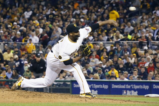 Pittsburgh Pirates' Francisco Liriano throws against the Boston Red Sox in the fifth inning of the baseball game on Wednesday, Sept. 17, 2014, in Pittsburgh.  (AP Photo/Keith Srakocic)