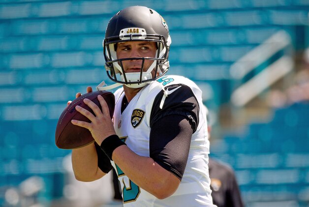JACKSONVILLE, FL - SEPTEMBER 21:  Blake Bortles #5 of the Jacksonville Jaguars warms up before the game against the Indianapolis Colts at EverBank Field on September 21, 2014 in Jacksonville, Florida.  (Photo by Rob Foldy/Getty Images)