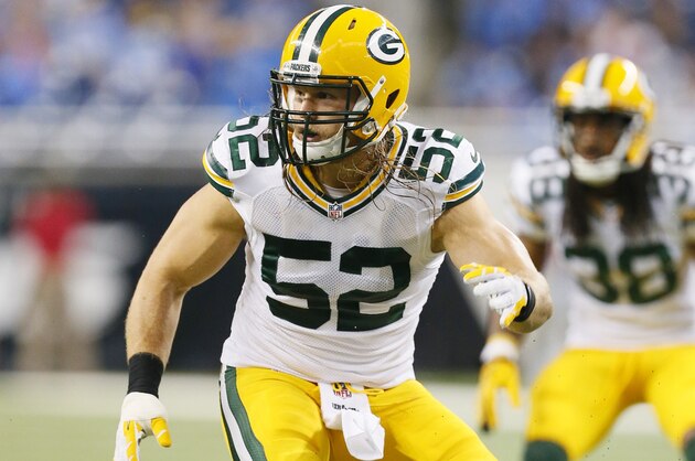 Green Bay Packers outside linebacker Clay Matthews is seen during the first half of an NFL football game against the Detroit Lions in Detroit, Sunday, Sept. 21, 2014. (AP Photo/Paul Sancya)