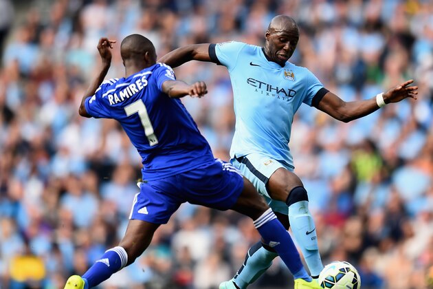 MANCHESTER, ENGLAND - SEPTEMBER 21:  Eliaquim Mangala of Manchester City competes with Ramires of Chelsea during the Barclays Premier League match between Manchester City and Chelsea at the Etihad Stadium on September 21, 2014 in Manchester, England.  (Photo by Shaun Botterill/Getty Images)
