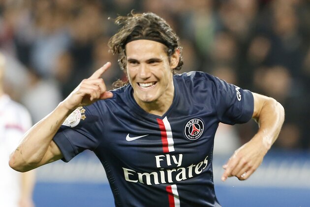 Paris Saint Germain's Edinson Cavani celebrates his goal against Olympic Lyonnais during their French League One soccer match Sunday, Sept. 21, 2014, at Parc des Princes stadium, in Paris, France. (AP Photo/Jacques Brinon) Paris Saint Germain's Edinson Cavani celebrates his goal against Olympic Lyonnais during their French League One soccer match Sunday, Sept. 21, 2014, at Parc des Princes stadium, in Paris, France. (AP Photo/Jacques Brinon)