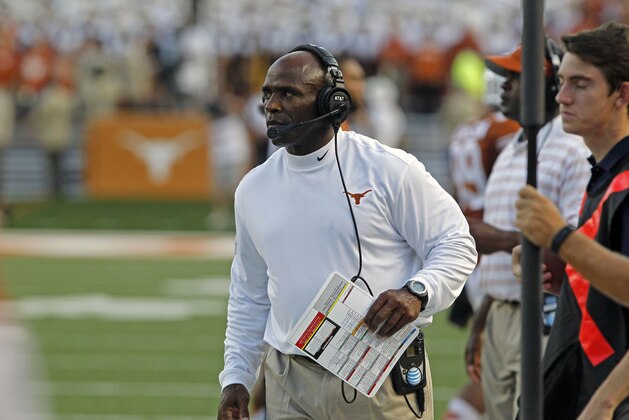 Texas head coach Charlie Strong during an NCAA college football game against BYU in Austin, Texas, Saturday,  Sept. 6, 2014.  (AP Photo/Michael Thomas)