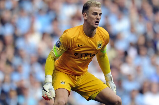 Manchester City's Joe Hart in action during their English Premier League soccer match against Chelsea at the Etihad Stadium in Manchester, England, Sunday Sept. 21, 2014. (AP Photo/Clint Hughes)