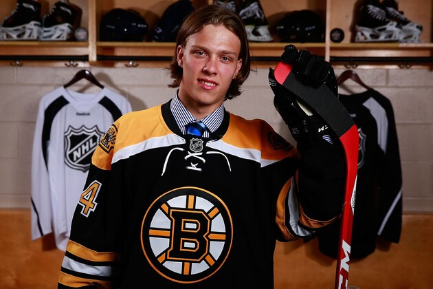 PHILADELPHIA, PA - JUNE 27:  David Pastrnak, 25th overall pick of the Boston Bruins, poses for a portrait during the 2014 NHL Entry Draft at Wells Fargo Center on June 27, 2014 in Philadelphia, Pennsylvania.  (Photo by Jeff Vinnick/NHLI via Getty Images)
