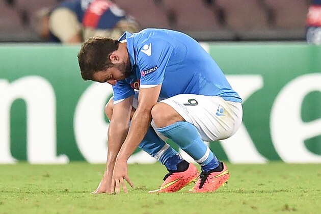 NAPLES, ITALY - AUGUST 19:  Gonzalo Higuain of Napoli after the UEFA Champions League play-off first leg between SSC Napoli and Athletic Club on August 19, 2014 in Naples, Italy.  (Photo by Giuseppe Bellini/Getty Images)