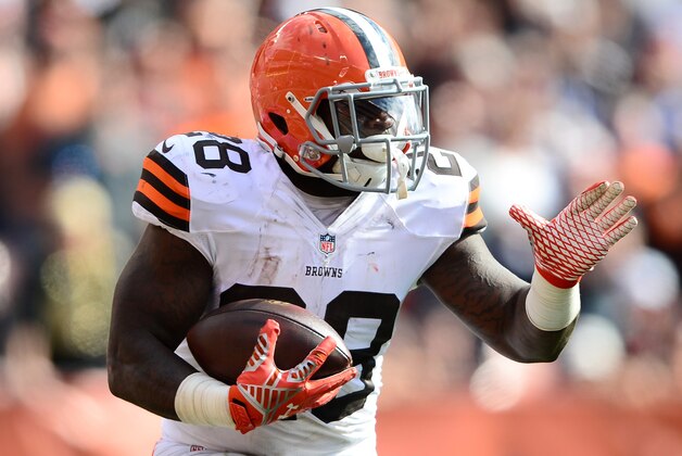 Sep 14, 2014; Cleveland, OH, USA; Cleveland Browns running back Terrance West (28) against the New Orleans Saints at FirstEnergy Stadium. The Browns defeated the Saints 26-24. Mandatory Credit: Andrew Weber-USA TODAY Sports
