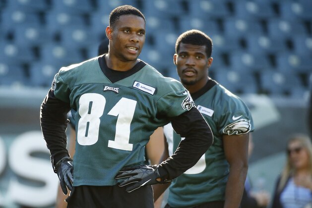 Philadelphia Eagles' Jordan Matthews in action during warm-ups prior to an NFL preseason football game, Thursday, Aug. 28, 2014, in Philadelphia. The Eagles won 37-7. (AP Photo/Chris Szagola)