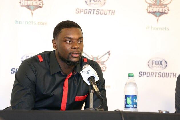 CHARLOTTE, NC - JULY 18: Charlotte Hornets announce the signing of Lance Stephenson to the media at Time Warner Cable Arena on July 18, 2014 in Charlotte, North Carolina.  NOTE TO USER: User expressly acknowledges and agrees that, by downloading and or using this photograph, User is consenting to the terms and conditions of the Getty Images License Agreement.  Mandatory Copyright Notice:  Copyright 2014 NBAE (Photo by Kent Smith/NBAE via Getty Images)
