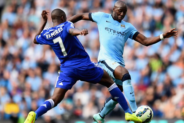 MANCHESTER, ENGLAND - SEPTEMBER 21:  Eliaquim Mangala of Manchester City competes with Ramires of Chelsea during the Barclays Premier League match between Manchester City and Chelsea at the Etihad Stadium on September 21, 2014 in Manchester, England.  (Photo by Shaun Botterill/Getty Images)