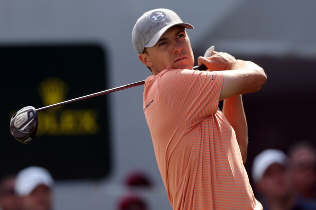Jordan Spieth follows his shot off the on the first tee in the third round of the BMW Championship golf  tournament in Cherry Hills Village, Colo., Saturday, Sept. 6, 2014. (AP Photo/David Zalubowski)