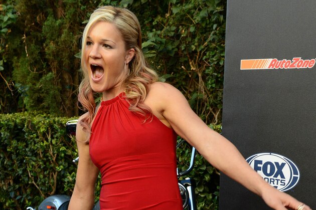 Sep 9, 2014; Los Angeles, CA, USA; Felice Herrig from Crystal Laker, IL arrives on the Red Carpet at Lure Nightclub for the premier of The Ultimate Fighter women in the newly formed women in the strawweight class. Mandatory Credit: Jayne Kamin-Oncea-USA TODAY Sports