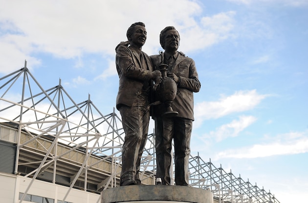 DERBY, ENGLAND - OCTOBER 05: General view of the statue of Brian Clough and Peter Thomas Taylor prior the Sky Bet Championship match between Derby County and Leeds United at Pride Park Stadium on October 05, 2013 in Derby, England. (Photo by Tom Dulat/Getty Images)