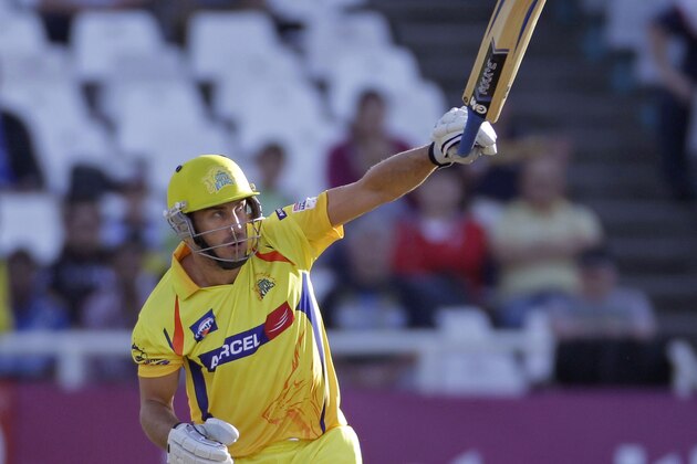 Chennai Super Kings Faf du Plessis plays a shot against the Highveld Lions,  during the Champions League Twenty20 in Cape Town, South Africa, Tuesday, Oct 16, 2012. (AP Photo/Schalk van Zuydam)