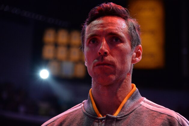 LOS ANGELES, CA - MARCH 21: Steve Nash #10 of the Los Angeles Lakers before a game against the Washington Wizards at Staples Center on March 21, 2014 in Los Angeles, California. NOTE TO USER: User expressly acknowledges and agrees that, by downloading and/or using this Photograph, user is consenting to the terms and conditions of the Getty Images License Agreement. Mandatory Copyright Notice: Copyright 2014 NBAE (Photo by Andrew D. Bernstein/NBAE via Getty Images)