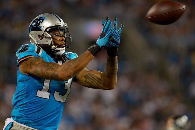 CHARLOTTE, NC - SEPTEMBER 21: Kelvin Benjamin #13 of the Carolina Panthers make a catch in the 1st quarter against the Pittsburgh Steelers during their game at Bank of America Stadium on September 21, 2014 in Charlotte, North Carolina.  (Photo by Grant Halverson/Getty Images)