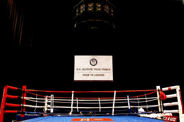 MOBILE, AL - AUGUST 04:  A general view of the ring prior to the 2012 U.S. Men's Boxing Olympic Team Trials at the Mobile Civic Center on August 4, 2011 in Mobile, Alabama.  (Photo by Kevin C. Cox/Getty Images)