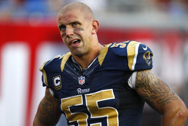 St. Louis Rams middle linebacker James Laurinaitis (55) on the sidelines during an NFL game at Raymond James Stadium in Tampa, Fla. on Sunday, Sept. 14, 2014. (Jeff Haynes/AP Images for Panini)