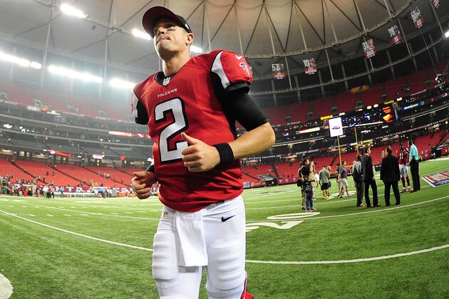 ATLANTA, GA - SEPTEMBER 18: Matt Ryan #2 of the Atlanta Falcons heads off the field after the game against the Tampa Bay Buccaneers at the Georgia Dome on September 18, 2014 in Atlanta, Georgia.  (Photo by Scott Cunningham/Getty Images)