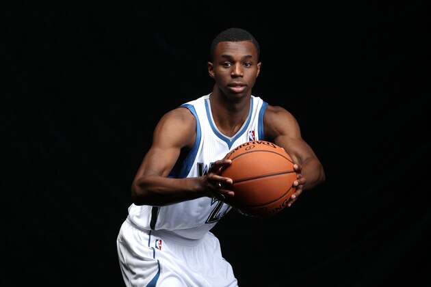 MINNEAPOLIS, MN - AUGUST 26: Andrew Wiggins #22 of the Minnesota Timberwolves pose for portraits on August 26, 2014 at Target Center in Minneapolis, Minnesota.  NOTE TO USER: User expressly acknowledges and agrees that, by downloading and or using this Photograph, user is consenting to the terms and conditions of the Getty Images License Agreement. Mandatory Copyright Notice: Copyright 2014 NBAE (Photo by David Sherman/NBAE via Getty Images)