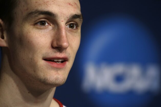 Wisconsin forward Sam Dekker speaks during a news conference for the third-round game of the NCAA college basketball tournament Friday, March 21, 2014, in Milwaukee. Wisconsin plays Oregon on Saturday. (AP Photo/Morry Gash)