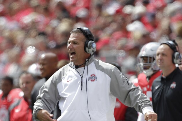 Ohio State head coach Urban Meyer on on the sidelines against Kent State during an NCAA college football game Saturday, Sept. 13, 2014, in Columbus, Ohio. (AP Photo/Jay LaPrete)