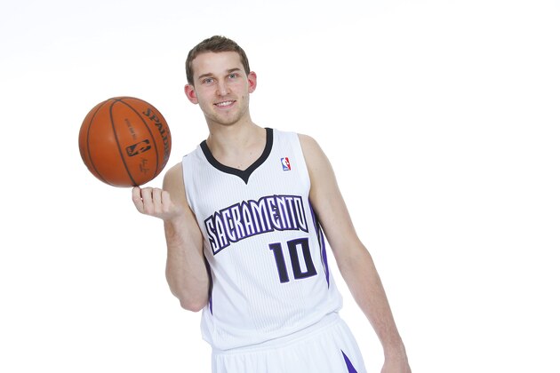 SACRAMENTO, CA - JUNE 28:  Nik Stauskas #10 of the Sacramento Kings selected 8th overall by the Kings in the 2014 NBA Draft poses for a photo on June 28, 2014 at the Kings practice facility in Sacramento, California. NOTE TO USER: User expressly acknowledges and agrees that, by downloading and/or using this Photograph, user is consenting to the terms and conditions of the Getty Images License Agreement. Mandatory Copyright Notice: Copyright 2014 NBAE (Photo by Rocky Widner/NBAE via Getty Images)