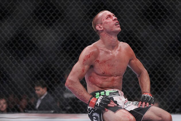 Donald Cerrone reacts after finishing a lightweight mixed martial arts bout with Karl Noons during UFC 160, Saturday, May 25, 2013, in Las Vegas. Cerrone won by unanimous decision. (AP Photo/Julie Jacobson)