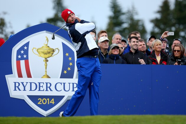AUCHTERARDER, SCOTLAND - SEPTEMBER 25:  Matt Kuchar of the United States tees off during practice ahead of the 2014 Ryder Cup on the PGA Centenary course at the Gleneagles Hotel on September 25, 2014 in Auchterarder, Scotland.  (Photo by Mike Ehrmann/Getty Images)