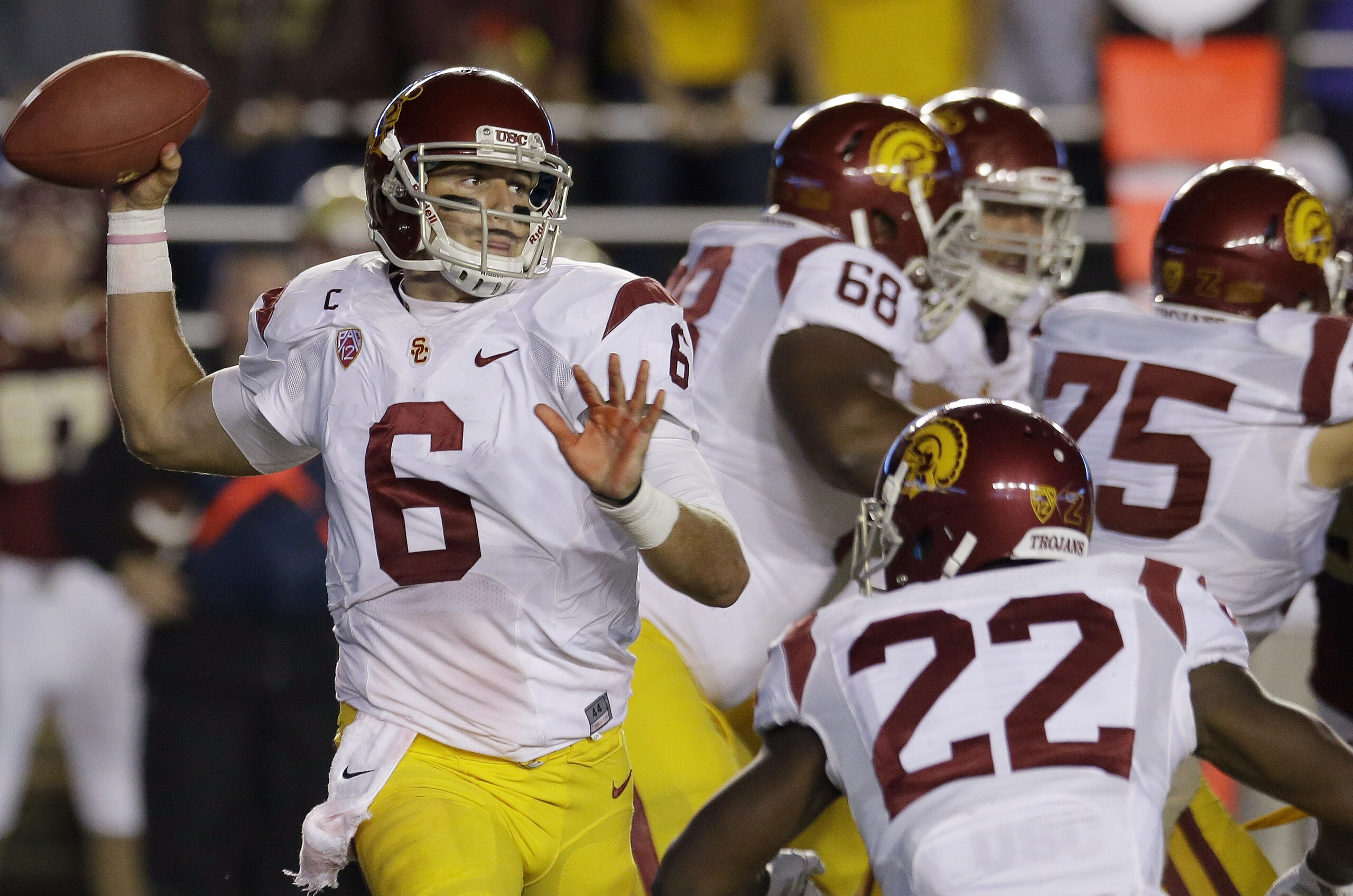 Southern California quarterback Cody Kessler (6) throws a pass during the second half of their NCAA college football game against Boston College Saturday, Sept. 13, 2014 in Boston. (AP Photo/Stephan Savoia)