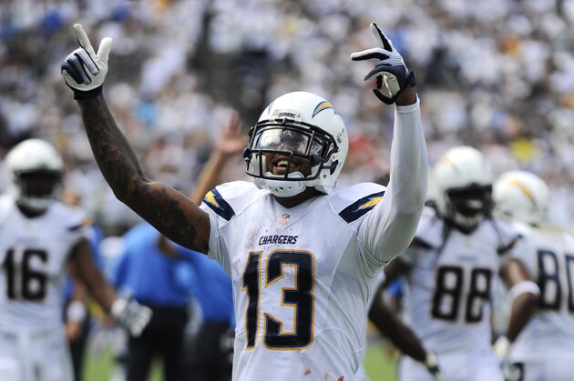 San Diego Chargers wide receiver Keenan Allen celebrates during the first half of an NFL football game against the Seattle Seahawks on Sunday, Sept. 14, 2014, in San Diego. (AP Photo/Denis Poroy)