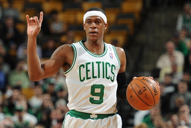 BOSTON, MA - MARCH 26: Rajon Rondo #9 of the Boston Celtics against the Toronto Raptors on March 26, 2014 at the TD Garden in Boston, Massachusetts.  NOTE TO USER: User expressly acknowledges and agrees that, by downloading and or using this photograph, User is consenting to the terms and conditions of the Getty Images License Agreement. Mandatory Copyright Notice: Copyright 2014 NBAE  (Photo by Brian Babineau/NBAE via Getty Images)