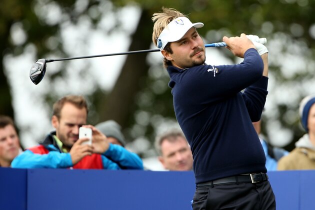 AUCHTERARDER, SCOTLAND - SEPTEMBER 25: Victor Dubuisson of Europe tees off during practice ahead of the 2014 Ryder Cup on the PGA Centenary course at the Gleneagles Hotel on September 25, 2014 in Auchterarder, Scotland.  (Photo by Ross Kinnaird/Getty Images)