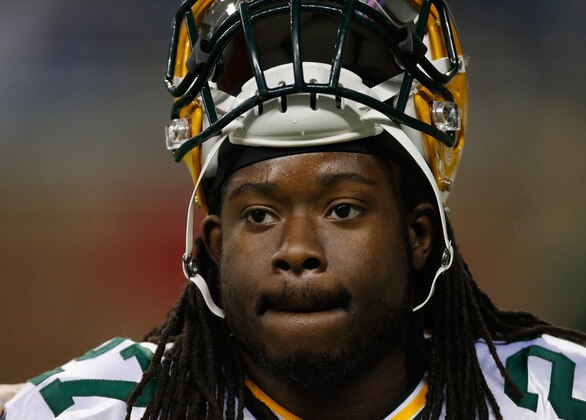 DETROIT, MI - SEPTEMBER 21: Eddie Lacy #27 of the Green Bay Packers participates in pre game warmups prior to playing the Detroit Lions at Ford Field on September 21, 2014 in Detroit, Michigan. (Photo by Gregory Shamus/Getty Images)