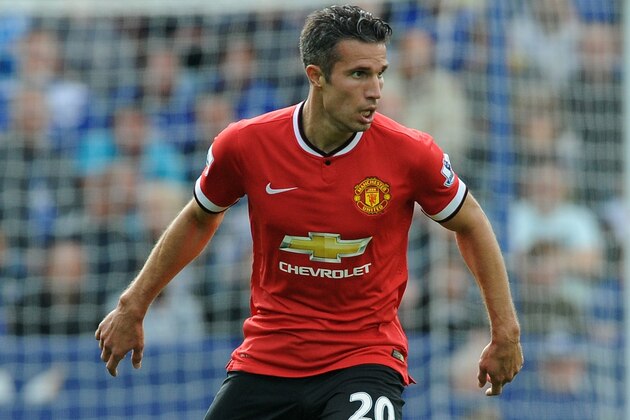 Manchester United's Robin van Persie during the English Premier League soccer match between Leicester City and Manchester United at King Power Stadium, in Leicester, England, Sunday, Sept. 21, 2014.  (AP Photo/Rui Vieira)