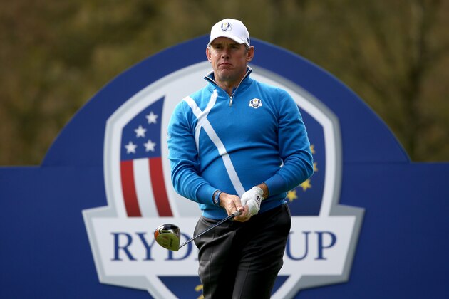 AUCHTERARDER, SCOTLAND - SEPTEMBER 26:  Lee Westwood of Europe tees off on the 7th tee during the Afternoon Foursomes of the 2014 Ryder Cup on the PGA Centenary course at the Gleneagles Hotel on September 26, 2014 in Auchterarder, Scotland.  (Photo by Ross Kinnaird/Getty Images)