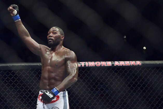 Apr 26, 2014; Baltimore, MD, USA;   Anthony Johnson reacts after defeating Phil Davis during UFC 172 at Baltimore Arena.  Mandatory Credit: Tommy Gilligan-USA TODAY Sports