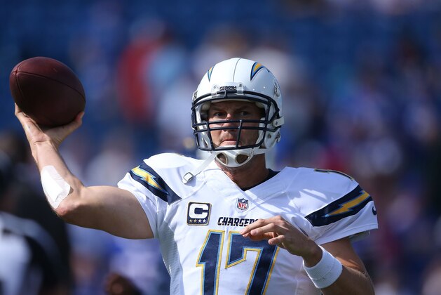 ORCHARD PARK, NY - SEPTEMBER 21:  Philip Rivers #17 of the San Diego Chargers warms up before the game against the Buffalo Bills at Ralph Wilson Stadium on September 21, 2014 in Orchard Park, New York.  (Photo by Tom Szczerbowski/Getty Images)
