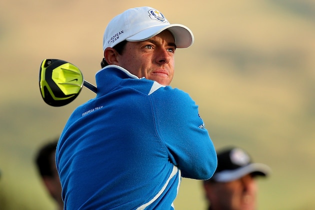 AUCHTERARDER, SCOTLAND - SEPTEMBER 26:  Rory McIlroy of Europe tees off during the Afternoon Foursomes of the 2014 Ryder Cup on the PGA Centenary course at the Gleneagles Hotel on September 26, 2014 in Auchterarder, Scotland.  (Photo by Mike Ehrmann/Getty Images)